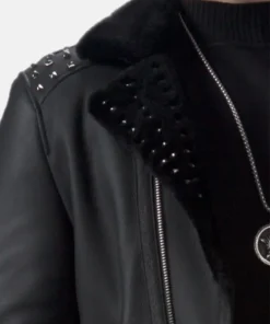 Studded Black Leather Jacket Front