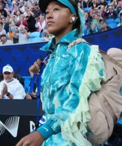 Side view of the Naomi Osaka 2026 Australian Open track jacket in blue and green by America Jackets.