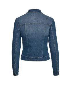 The back side of a premium denim jacket men navy blue style, showcasing high-quality stitching, a tailored fit, and durable denim fabric construction.
