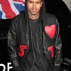 Chris Brown Black Bomber Jacket featuring the iconic red heart graphic on the chest and a premium heavy-weight finish.