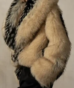 Shop the viral Erin Andrews fur coat in black and smoke mix, oversized plush style for winter wear