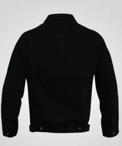 Back view of a Unisex Denim Jacket Black featuring a clean, classic fit. This versatile Black jeans jacket is perfect for a sleek, minimal look.