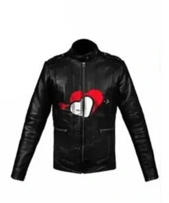 Heart Printed Black Leather Jacket AJ