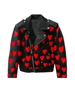 Heart Printed Leather Jacket AJ