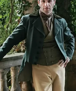 Wuthering Heights Edgar Linton Coat in a rich botanical green colorway with high-quality hardware and a refined, masculine tailored fit.