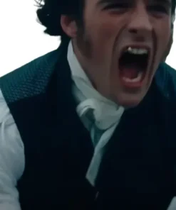 Wuthering Heights Heathcliff Vest in a deep onyx finish featuring a premium tailored silhouette and a high-status cinematic profile.