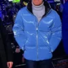 Andy Cohen New Year’s Eve 2026 Blue Puffer Jacket