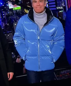 Andy Cohen New Year’s Eve 2026 Blue Puffer Jacket