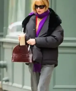 Jennifer Lawrence Puffer Coat shown in a high quality finish that highlights the expert tailoring and warm quilted fit.