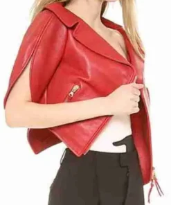 heart shaped red leather jacket featuring a unique sculptural silhouette and a vibrant scarlet finish for a high-status look.