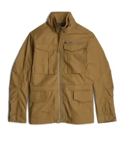 Front view of the Tracker Season 3 Russell Shaw Jacket in a dark earthy shade from America Jackets.