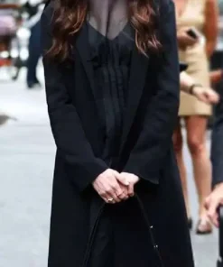 The Devil Wears Prada 2 Andy Sachs Black Coat featuring a sleek tailored silhouette and a high end dark finish.