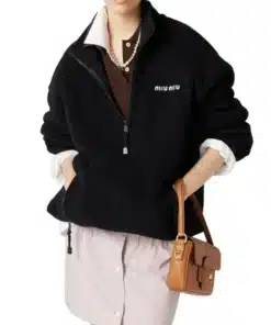 Miu Miu Fleece Jacket front view showcasing the sturdy zipper and professional grade fleece material integrity.