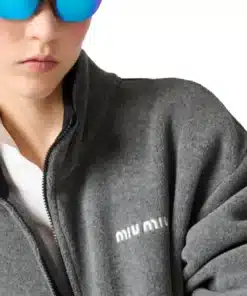 Miu Miu Fleece Jacket featuring a premium grey texture and a professional high fashion silhouette for a bold look.