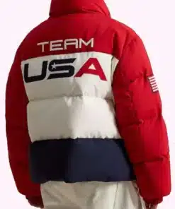 Team USA 2026 Opening Ceremony Puffer Jacket shown from the back to display the large USA branding.