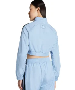 Womens Cropped Track Jacket back view in a vibrant blue with professional high density stitching and a modern fit.